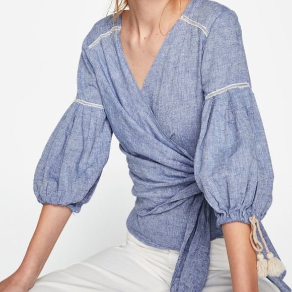 Zara M Chambray Wrap Top - Picture 3 of 8